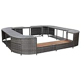 KOIECETA Whirlpool Umrandung mit 2 hölzernen Spa-Stufen Spa Poolumrandung für Schwimmbecken Quadratisch Grau 268x268x55cm Poly Rattan