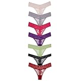 COLOROSES 7er-Pack Spitzen-Tangas für Frauen – zufälliger Spitzenbesatz und Stoff, bequemes Unterwäsche-Set, sexy T-Rücken Tanga Panties, Sortiment: 7 Stück, L