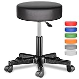 Casaria® Rollhocker Höhenverstellbar Schwarz 10cm Polsterung 46-60cm Sitzhöhe 360° Drehbar Ø35cm Rund Rollen Bürohocker Drehhocker Arbeitshocker Hocker