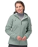 33,000ft Softshelljacke Damen Wasserdichte Atmungsaktive Warme Winterjacke Fleece Übergangsjacke Winddichte Funktionsjacke mit Kapuze Hellgrün 2XL