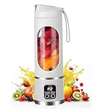 Ubdrud Tragbarer Mixer, 12 Klingen, Entsafterbecher für Saft-Shakes und Smoothies 450 ml Mini-Mixer mit LED-Display, wiederaufladbar für Zuhause, Sport, Outdoor