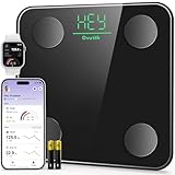 Ovutek Personenwaage Körperfettwaage, 14 Körperwerte Digitale Personenwaagen mit App-Synchronisierung Körperfett/BMI/Muskelmasse/Protein/BMR, Schwarz Smart Waage 180 kg/400 lbs
