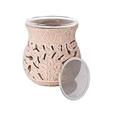 NKlaus Räucherstövchen 9x8cm Speckstein – bauchig, mit Blumenmotiv, handgeschnitzt mit Räuchersieb & Gravur, für Kräuter, Harze & Meditation 16688