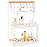 Lolalet Schmuckständer Schmuckhalter Schmuckbaum，4 Tier Schmuck Organizer Ständer mit 12 Haken und Aufbewahrungsbasis für Schmuck, Halsketten, Sonnenbrille im Bad, Fensterbank, Schminktisch -Weiß