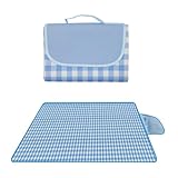 LPATEBCVU Picnic Blanket wasserdichte große Picknickdecke, Strandmatte, tragbar, faltbar, kariert, for Outdoor-Trekkingreisen(Blue White,100x150CM)