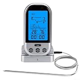 Drahtloses Fleischthermometer Digitales Grillthermometer mit 30 m Reichweite, LCD-Display & eingebautem Timer für Ofen, Grill, Braten und Küche Kochen
