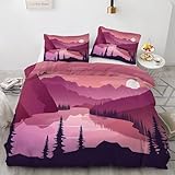 Bettwäsche 200x200 Mond Bettwäsche-Sets Berg Bettbezug Weiche Atmungsaktiv Mikrofaser mit Reißverschluss und 2 Kissenbezüge 80x80 für Erwachsene Geeignet
