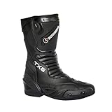 Bohmberg TX6 Herren Motorradstiefel, ergonomisch, Motorradschuhe aus stabilem Leder mit aufgesetzten Hartschalenprotektoren Schwarz 45