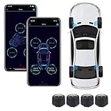 MOMOTOU Reifendrucksensor 5.1 Bluetooth-kompatibel TPMS 5 Alarm Modi IP67 wasserdichte Reifendruckkontrollsystem für Android/IOS Auto Motorrad Externer Sensor