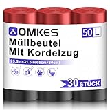 AOMKES Große Müllbeutel 50L Schwarz Müllsäcke mit Zugband Reißfest Mülltüten mit Tragegriff Abfallsack für Küche,30 Stück Müllsäcke