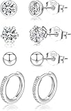 LOUMILEO Ohrstecker Silber 925 4 PaarSilber Ohrringe Damen Hypoallergen Cubic Zirkonia Ohrstecker Set ohrringe Silber 925 Stecker für mehrere Piercings