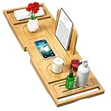Badewannenablage Ausziehbare, Badewannenbrett mit Glas- & Tablethalter