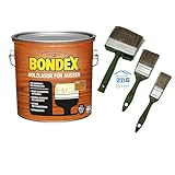zbs24 Bondex Holzlasur für außen teak 2,5 Liter, inkl. 3-teiliges Pinselset, hohe Witterungsbeständigkeit, Intensivschutz vor Nässe und UV-Strahlung