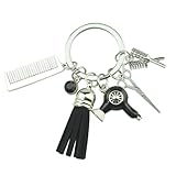 Fuqimanman2020 Scherentrockner, Kamm, Quaste, Schlüsselanhänger, Friseur, stilvolles Geschenk für Friseure, C Schwarz, 1