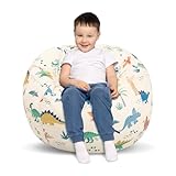 Decalsweet Sitzsack Kinder Spielzeug Stofftier Aufbewahrung, Große Größe Kuscheltiere Aufbewahrung für Mädchen Jungen, Aufbewahrung Organizer Lagerung Kinderzimmer Beige Dinosaurier(Nur Tasche）