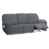 AIMENJOY Stretch Relaxsofa Bezüge Samt Liegestuhlbezug 1/2/3 Sitzer Relaxsofa Schonbezüge mit Seitentasche, Möbelschutz für Wohnzimmer (Dark Grey,3 Sitzer)