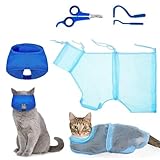Wlikmjg Katzen Badetasche,5 Stücke Katzen Badesack Set | Atmungsaktive Krallenpflege Mit Zeckenentferner Krallenschere Verstellbare Badezubehör Für Haustiere