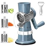 Eukue Gemüsehobel Verstellbar, Mandoline Gemüseschneider Edelstahl, 3-in-1 Käsereibe mit Kurbel und 3 Edelstahl Wechselklingen, Manueller Gemüseschneider Küche Reibe für Salat, Nüsse, Obst, Pizza