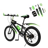 ROGONPDK 20 Zoll Kinderfahrrad Mountainbike, 7 Gang Kinderfahrrad für Jungen und Mädchen mit Trinkflasche, Aufbewahrungstasche, Kompassglocke, Kohlenstoffstahl Fahrrad, Tragfähigkeit: 85 kg (Grün)
