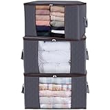 Lifewit 3 Stück 90L Große Aufbewahrungstasche Schrank Organizer Set, Faltbar Kleideraufbewahrung mit verstärkt Griff, stabilem Reißverschluss für Kleidung, Bettwäsche, Bettdecken, Steppdecke, Kissen