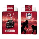 NFL Bettwäsche Tampa Bay Buccaneers 135 x 200 cm + 80 x 80 cm 100% Baumwolle Renforcé-Linon-Qualität mit Reißverschluss American Football Fan Super Bowl Captain Fear Wende-Bezug deutsche Größe