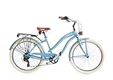 Airbici Fahrrad Beachcruiser Damen 26' Blau | City-Bike | BeachCruiser Bike 26 Zoll 6-Gang, Aluminiumrahmen, Schutzbleche, LED-Licht und Gepäckträger (Blau)