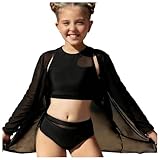 Generisch Bikini-Badeanzug mit hohem Bund für kurvige Mädchen und Teenager, Zweiteiliger Tankini mit verstellbaren Bändern (Black, 7-8 Years)