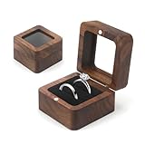 Ringbox, Ringbox Hochzeit, Ringschatulle, Ringbox Holz, Quadratische Ring Box aus Walnuss mit Transparentem Sichtfenster und Schwarzer Samt Verkleidung - Ringschatulle, Ringbox Zwei Ringe, Verlobung