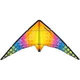 HQ Design Ecoline Quick Lenkdrachen Zweileiner Flugdrachen für Erwachsene und Kinder ab 8 Jahren, 56x115cm, inkl. 17kp Polyesterschnüre 2x30m auf Spulen, 2-5 Bft (Rainbow Bubbles)