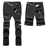 BenBoy Herren Wanderhose Wasserdicht Outdoorhose Atmungsaktiv Zip Off Trekkinghose Schnell Trockend Leicht Camping Sommer Softshellhose Funktionshose(Schwarz,M)