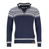tomBrook Herren Troyer mit Norweger-Strick-Muster - Strickpullover mit Troyer-Kragen aus Baumwolle in Blau Größe L