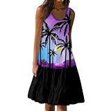 Sommerkleid Damen Blusenkleid Damen Sommerkleid Damen Elegant Damen Kleid Boho Strandkleid Abendkleid Lang Frühlingskleid Damen Knielang Boho Ärmellose Tunika Kleid（5-Dark Purple,S）