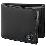 Fa.Volmer ® Leder Geldbörse Herren mit RFID-Schutz I extra-stabile Doppelnaht I 9 Fächer für Kreditkarten I Querformat I VO11 RFID Diverse Farben (01 schwarz (+RFID))