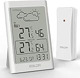 BALDR Wetterstation Funk mit Außensensor, Thermometer Hygrometer Digitales Innen Thermo-Hygrometer Digital Luftfeuchtigkeit Messer mit LCD Schirm für Schlafzimmer, Büro, Wohnzimmer (Weiß)