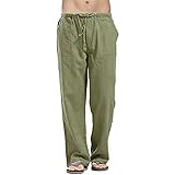 Leinenhose Herren, Sommerhose Herren Leicht Lang, Sommer Leinen Hosen Chino Mit Kordelzug Hose Stretch Stoffhose Weit Freizeithose Lang Weit Linen Pants Langlebig Hochwertiger Schlupfhose Herren