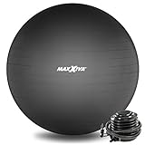 MAXXIVA® Gymnastikball 85 cm Anti-Burst mit Luftpumpe bis 250 kg hautfreundlicher Sitzball Reha Hometraining Balanceball Yoga Pilates Sport Fitnessball (85 cm, Schwarz)