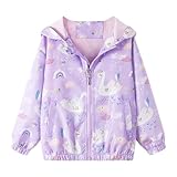 JinBei Jacken für Mädchen Kapuzen Mantel Sweatjacke Winddicht Jacke Outdoorjacke Lila Schwan Tiere Aufdruck Übergangsjack Frühling Herbst Outwear Sport Softshelljacke, Gr.116-122