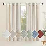PONY DANCE Vorhang Leinenoptik Halbtransparent Wohnzimmer Gardinen Kurz Ösenvorhang 2er Set H 145 x B 140 cm, Leinenvorhänge im Landhausstil Küchen Gardinen Leinen Natur