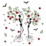 Halloween-Wandaufkleber: Set mit 2 Paar Totenköpfen mit Bäumen, dekorative Aufkleber für Selbstständigkeit | Design Kunstbäume mit Skeletten, Gothic Wanddeko für den