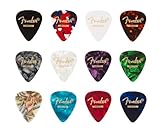 Fender 351 Zelluloid Plektren, Hochwertiges Gitarrenplektren Set in klassischer 351 Form, geeignet für E-Gitarre, Akustikgitarre und Bass, 12er Pack, Medium