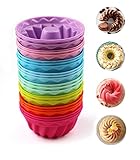 Mlying Mini Gugelhupfform Silikon 24 Stück Gugelhupf Backform Wiederverwendbare Muffinförmchen Cupcake Klein Kuchenform Mini Gugelhupf Ø 6,5cm, Höhe 3,5 cm (8 Farben)