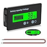 VooGenzek Batteriekapazitäts Voltmeter Monitor, Universelle Blei-Säure-Lithium Batterie-Status-Anzeige Tester Voltmeter Monitor, LCD-Display, DC 12V 24V 36V 48V 60V 72V Batteriemessgerät (Grün Licht)