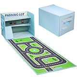 Edsnor Spielzeug Garage für Autos - 3 in1 Box für Spielzeugautos, Auto Parkhaus Kinder und Spielteppich (Nicht enthalten Autos)