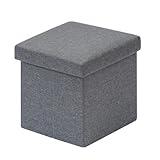 Bonlife Sitztruhe mit Stauraum Couch Hocker Kinder Aufbewahrungsbox Grau Faltbare Truhe Fusshocker Gepolstert Sitzbox mit Deckel 30x30x30cm