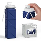 Popdigito Tragbare faltbare Wasserflasche, BPA-frei, lebensmittelechtes Silikon, wiederverwendbare Wasserflasche für Outdoor, Reisen, Wandern, Sport, kompakt, leicht, einfach zu tragen, auslaufsichere