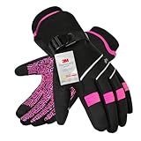 BIKINGMOREOK Winterhandschuhe Wasserdicht -30°F 3M Thinsulate Skihandschuhe Warme Touchscreen Handschuhe,Winddicht Fahrradhandschuhe Herren Damen-Rosa-M