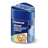 STAEDTLER Doppelspitzdose Noris Club, zwei Spitzlöcher für unterschiedliche Stiftformate, mit Verschlussdeckel, dreikant, blau transparent, 512 128