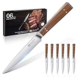 Purple Dragon Steakmesser Set 6 teilig - Steakmesser Glattschliff mit Ergonomischem Holzgriff, Hochwertige Edelstahl Küchen Steakbesteck, Geschenk für Umzug, Geburtstag, Neujahrs