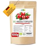 EWL Naturprodukte Hagebuttenpulver BIO 1kg, ganze Hagebutte gemahlen in Rohkostqualität, vegan, Bio Hagebuttenpulver aus kontrolliert biologischem Anbau