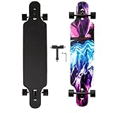 Longboard, 8-lagigem Ahornholz Cruiser komplettes Skateboard,Longboards für mädchen Erwachsene jung anfänger mit T-Tool und PU-Räder (Blau und Lila)